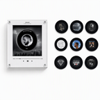 Retro mini vinyl record music player with a Drake portrait disc and nine black magnetic discs featuring owl and album motifs.