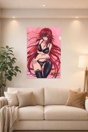 Rias Gremory High School DxD Anime Girl in a bright living room above a beige sofa.