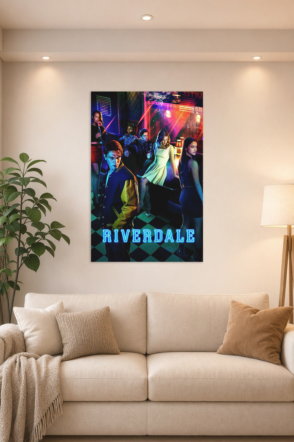 Riverdale TV Series in a bright living room above a beige sofa.