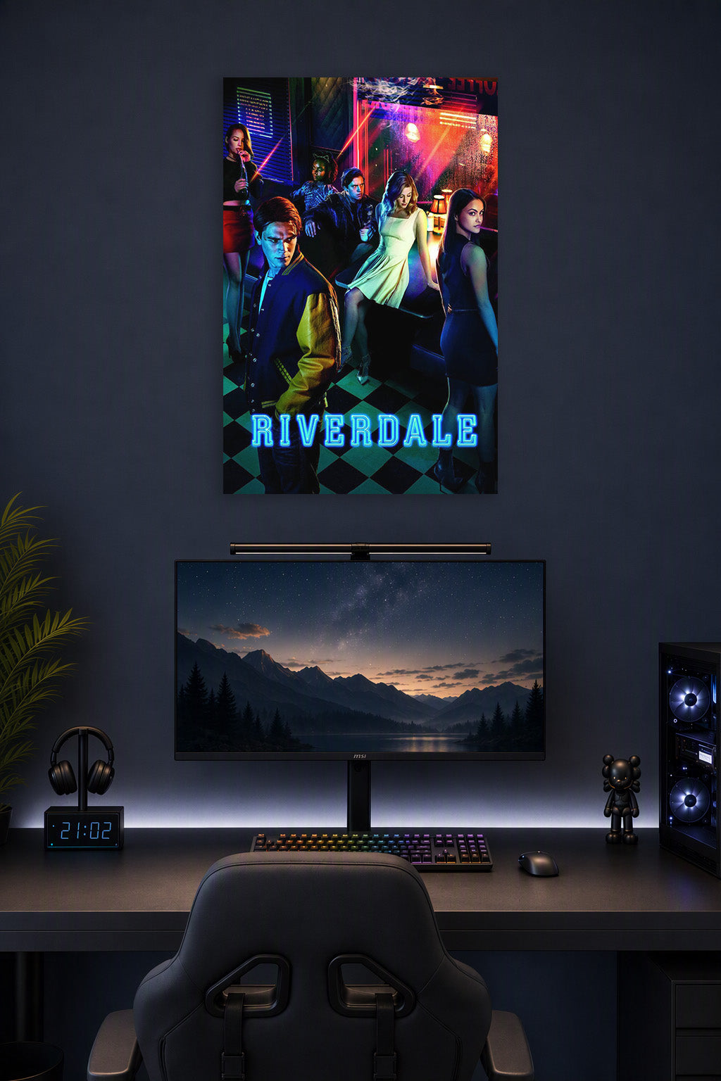 Riverdale TV Series in a gaming desk setup above a monitor.
