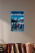 Riverdale TV Show Main Cast in a cozy movie room above a brown sofa with popcorn.
