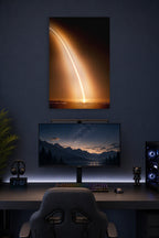 Rocket Launch Light Trail in a gaming desk setup above a monitor.