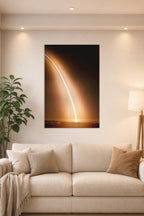 Rocket Launch Light Trail in a bright living room above a beige sofa.