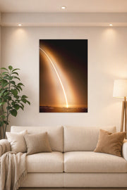 Rocket Launch Light Trail in a bright living room above a beige sofa.