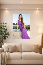 Rocsi Diaz in a bright living room above a beige sofa.