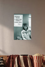 Rolling Stones Keith Richards in a cozy movie room above a brown sofa with popcorn.