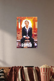 Romeo & Juliet Movies in a cozy movie room above a brown sofa with popcorn.