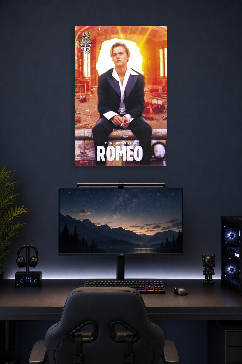 Romeo & Juliet Movies in a gaming desk setup above a monitor.