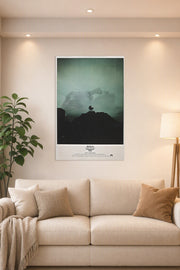 Rosemary's Baby Movie Poster in a bright living room above a beige sofa.