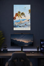 Salvador Dalí Surreal Dream Tigers Nude in a gaming desk setup above a monitor.