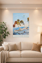 Salvador Dalí Surreal Dream Tigers Nude in a bright living room above a beige sofa.