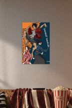 Samurai Champloo in a cozy movie room above a brown sofa with popcorn.