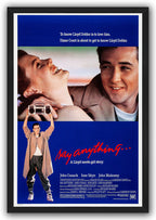 Say Anything framed wall art print with black border, a smiling couple, red script title, and boombox-holding man.