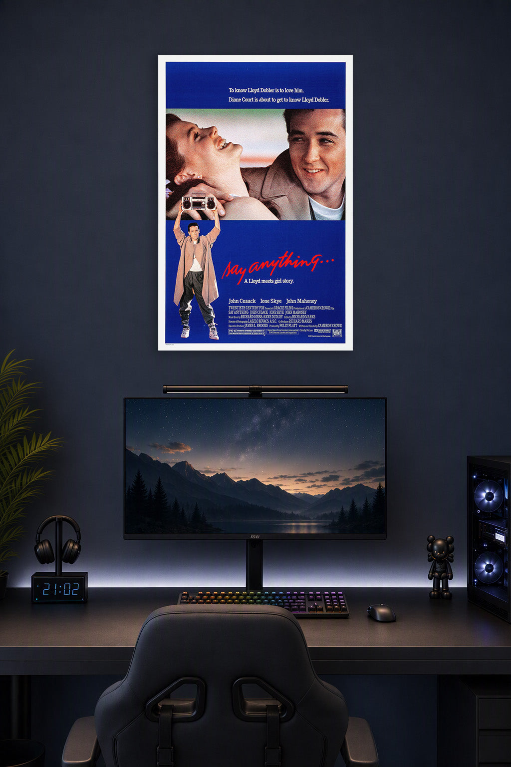 Say Anything Movies in a gaming desk setup above a monitor.