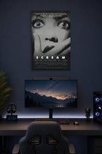 Scream Movie in a gaming desk setup above a monitor.