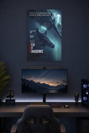 Sea of Shadows Vaquita in a gaming desk setup above a monitor.