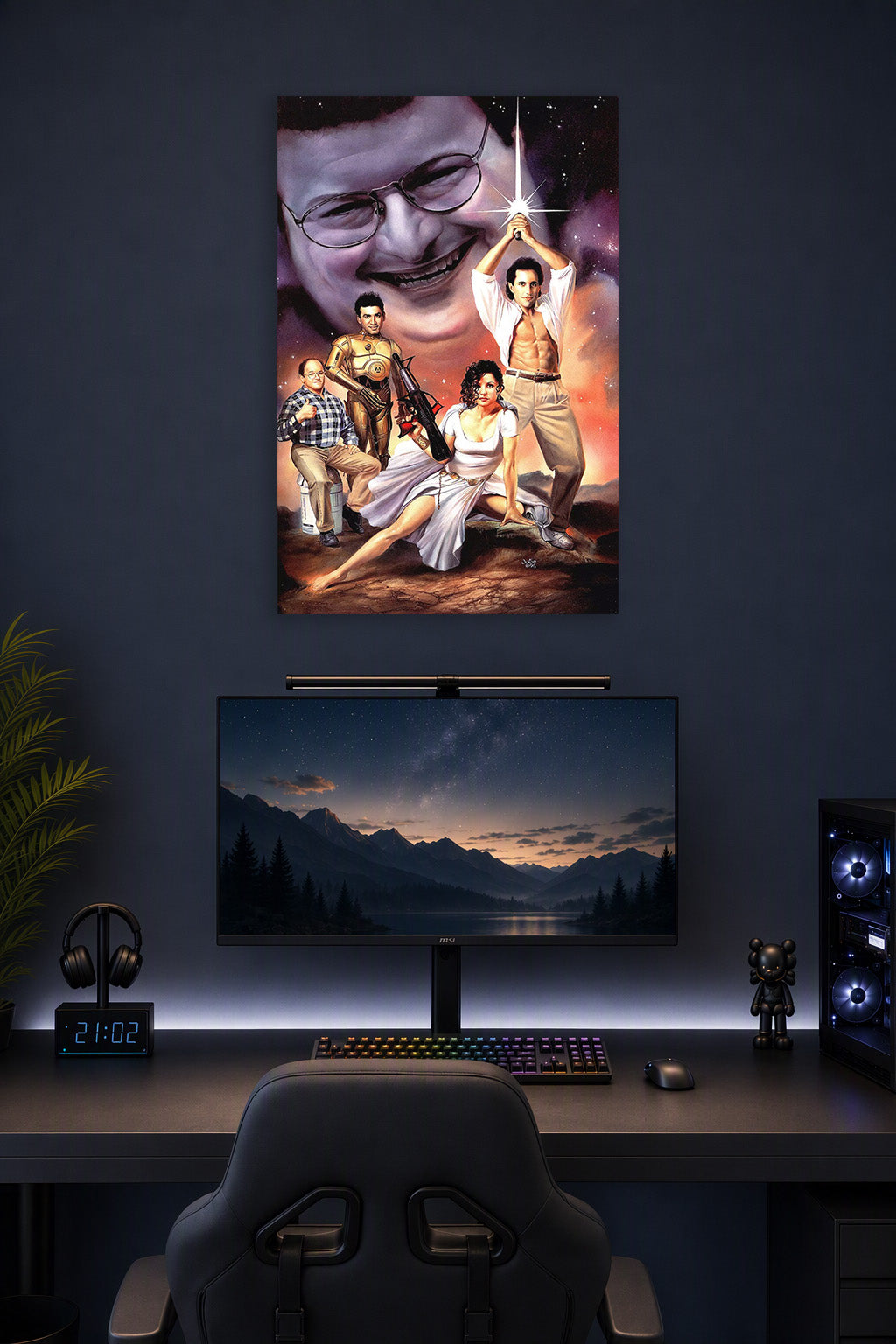 Seinfeld Star Wars Parody in a gaming desk setup above a monitor.