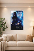 Serenity Movie in a bright living room above a beige sofa.