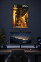 Seven Movie Brad Pitt Morgan Freeman in a gaming desk setup above a monitor.