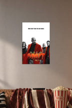 Shaft Movie Cast in a cozy movie room above a brown sofa with popcorn.