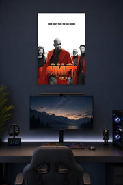 Shaft Movie Cast in a gaming desk setup above a monitor.