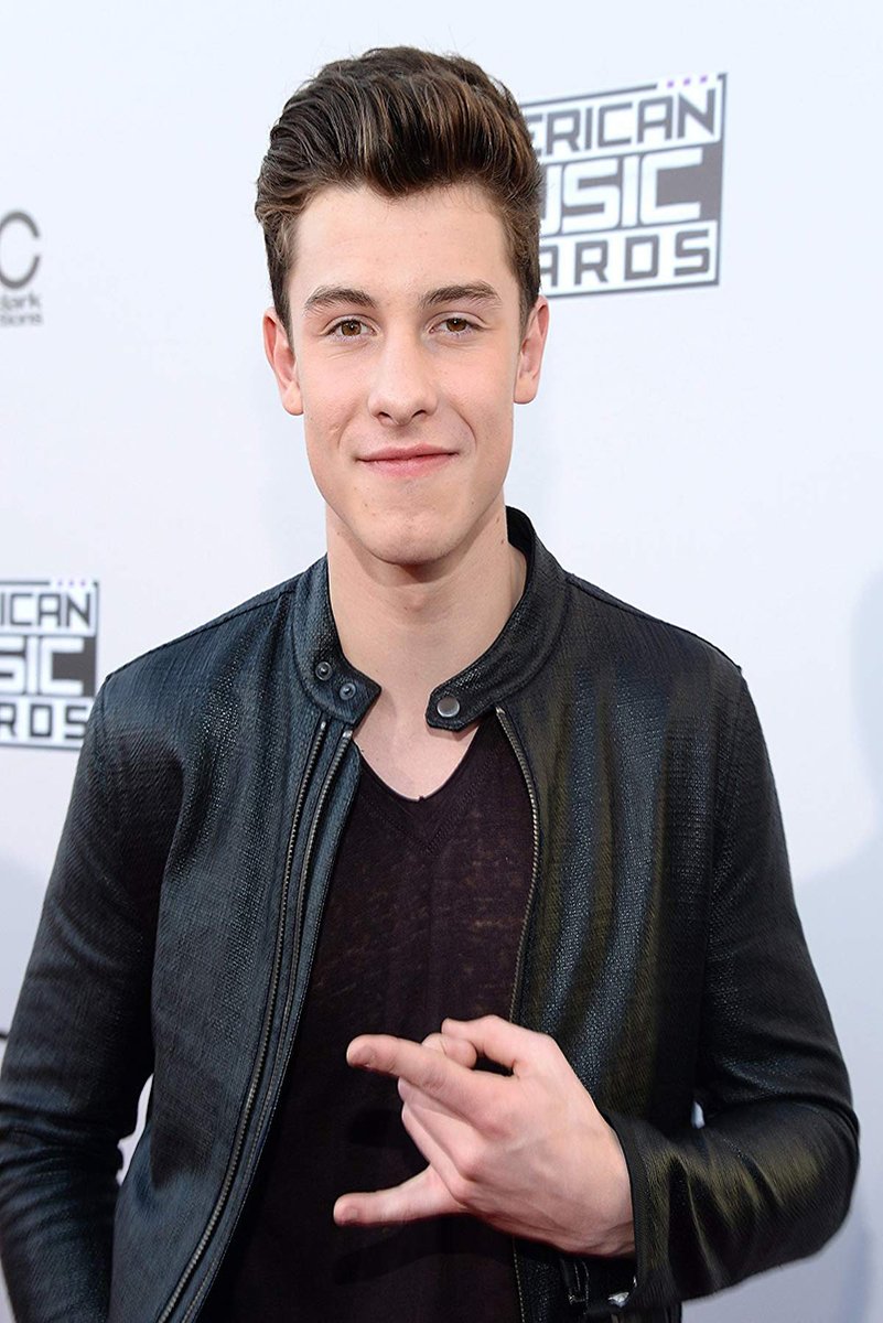 Shawn Mendes wall art print featuring the singer in a black leather jacket at the American Music Awards backdrop.