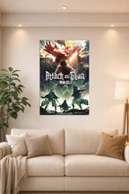 Shingeki no Kyojin Attack on Titan Anime B004008U2Q in a bright living room above a beige sofa.