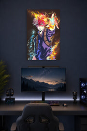 Shoto Todoroki My Hero Academia in a gaming desk setup above a monitor.