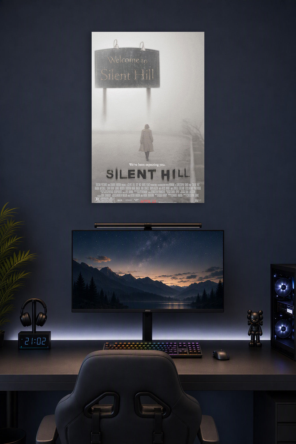 Silent Hill Movies in a gaming desk setup above a monitor.