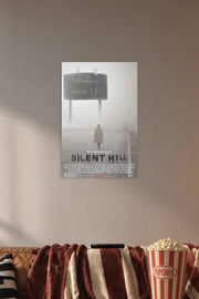 Silent Hill Movies in a cozy movie room above a brown sofa with popcorn.