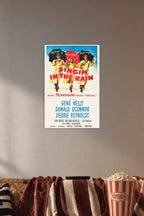 Singin' in The Rain Movies in a cozy movie room above a brown sofa with popcorn.