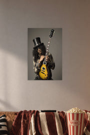 Slash in a cozy movie room above a brown sofa with popcorn.