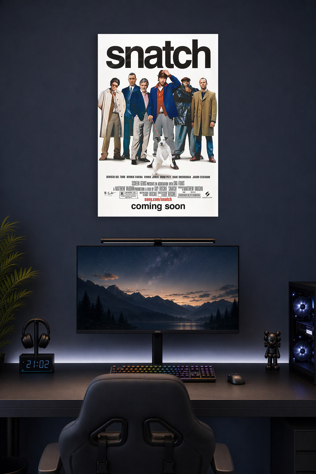 Snatch Movies in a gaming desk setup above a monitor.
