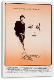 Somewhere in Time canvas wall art print featuring a man beside a softly sketched woman's face on a peach sepia field.