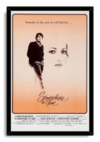 Somewhere in Time framed wall art print with sepia portraits, the scripted title, tagline, cast credits, and black border.