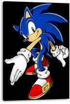 Sonic the Hedgehog canvas wall art print displays Sonic in a forward-leaning pose with white gloves and red shoes on black.