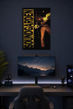 Soundgarden in a gaming desk setup above a monitor.