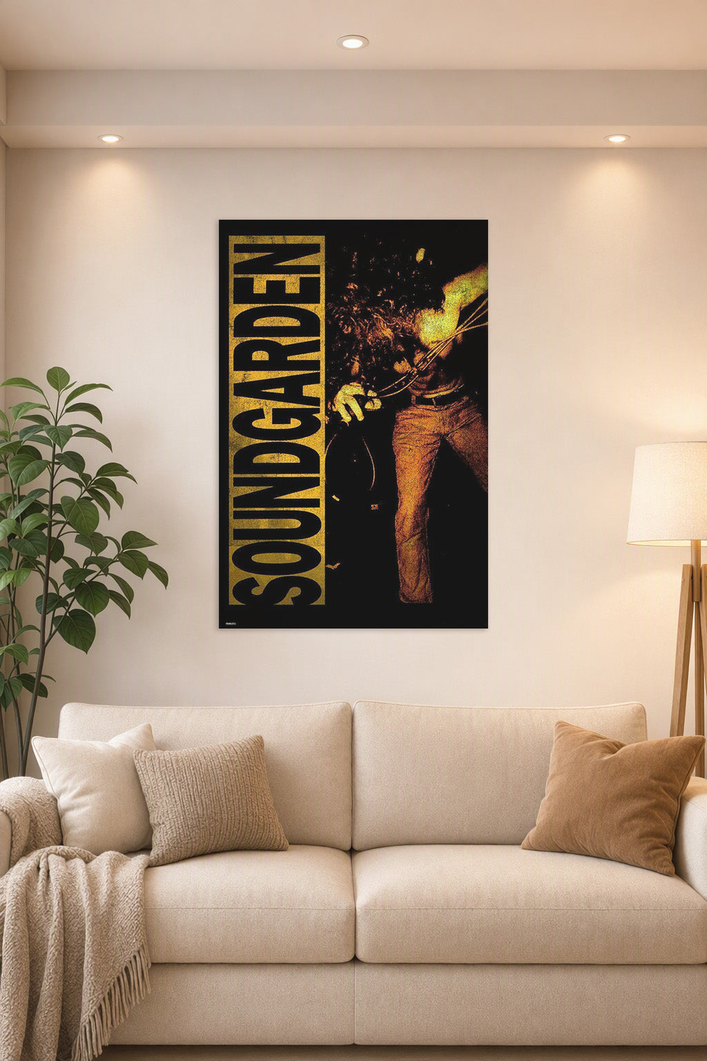 Soundgarden in a bright living room above a beige sofa.