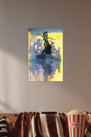 Spartan Warrior in a cozy movie room above a brown sofa with popcorn.