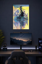 Spartan Warrior in a gaming desk setup above a monitor.