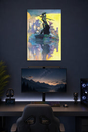 Spartan Warrior in a gaming desk setup above a monitor.