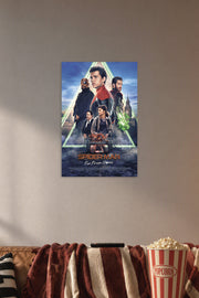 Spider-Man: Far From Home Movie in a cozy movie room above a brown sofa with popcorn.