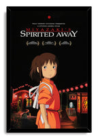 Spirited Away framed wall art print features Chihiro before a glowing red lantern street, with No-Face in the background.