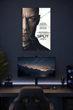 Split Movie Poster in a gaming desk setup above a monitor.