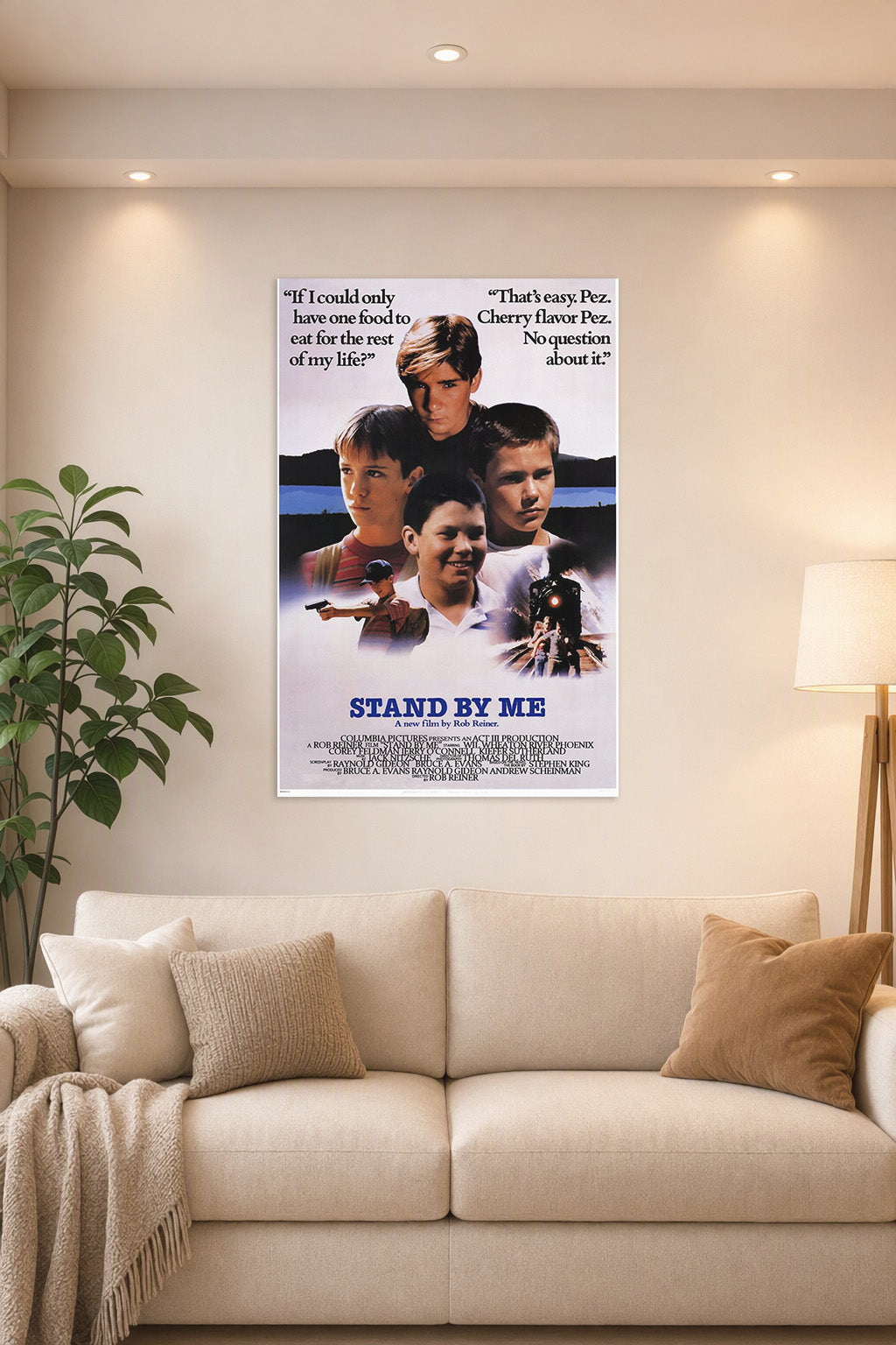 Stand By Me Movie in a bright living room above a beige sofa.