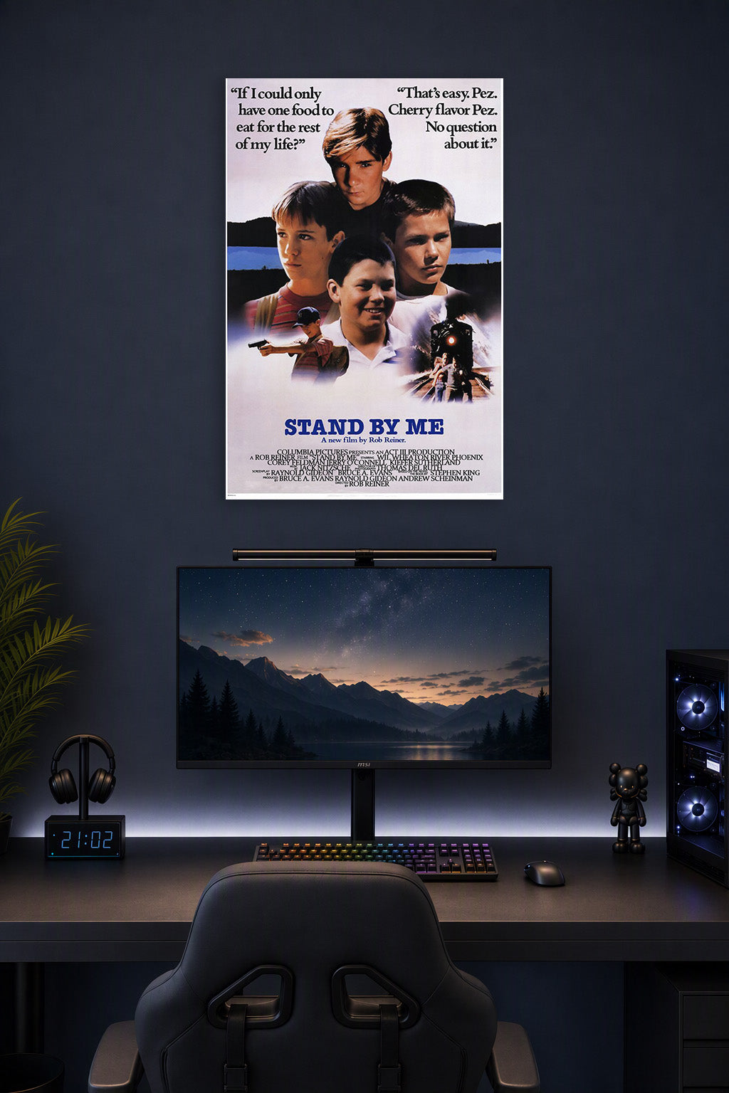 Stand By Me Movie in a gaming desk setup above a monitor.