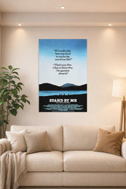 Stand By Me Movie Poster in a bright living room above a beige sofa.
