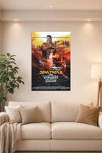 Star Trek II The Wrath of Khan Movie Poster in a bright living room above a beige sofa.