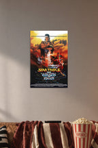 Star Trek II The Wrath of Khan Movie Poster in a cozy movie room above a brown sofa with popcorn.