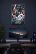 Star Wars Episode IV - A New Hope - Movie in a gaming desk setup above a monitor.
